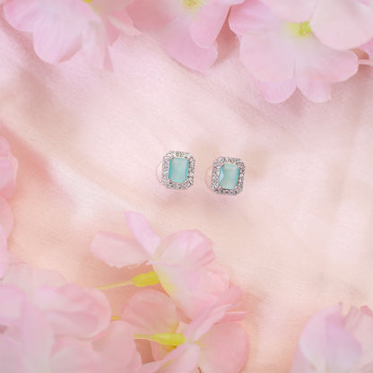 Square AD Stone Pendant Necklace, Earrings & Ring Jewellery Set for Women