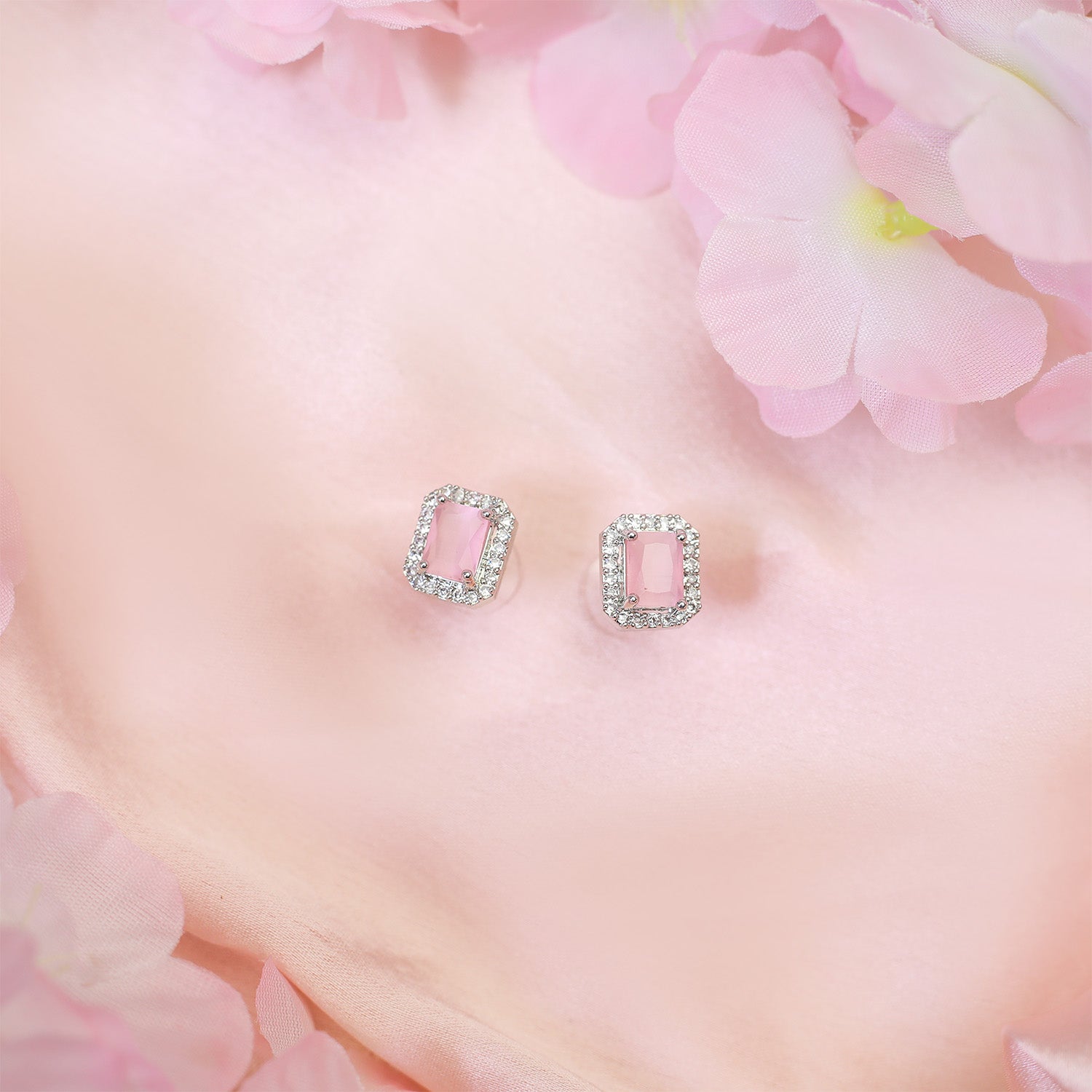 Square AD Stone Pendant Necklace, Earrings & Ring Jewellery Set for Women