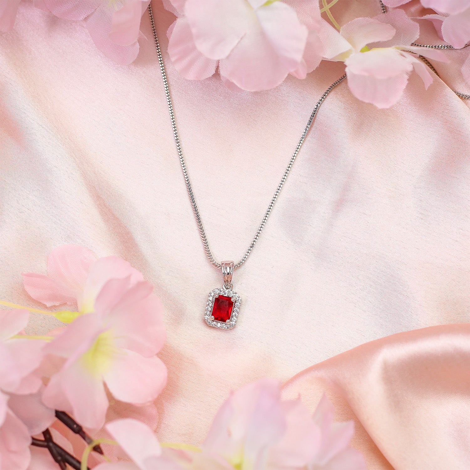 Square AD Stone Pendant Necklace, Earrings & Ring Jewellery Set for Women