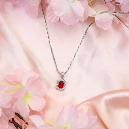 Square AD Stone Pendant Necklace, Earrings & Ring Jewellery Set for Women