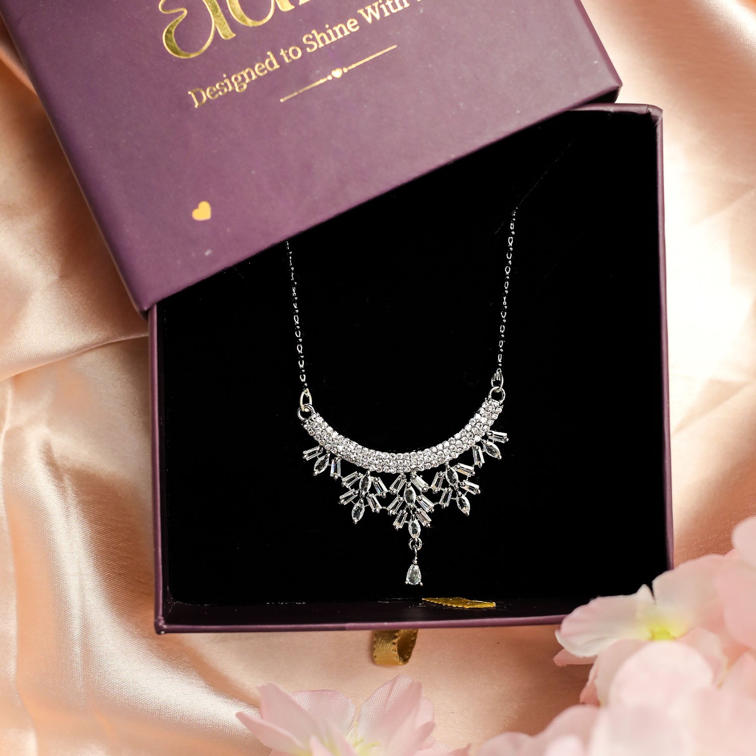 Elegant Crescent Patterned American Diamond Mangalsutra
