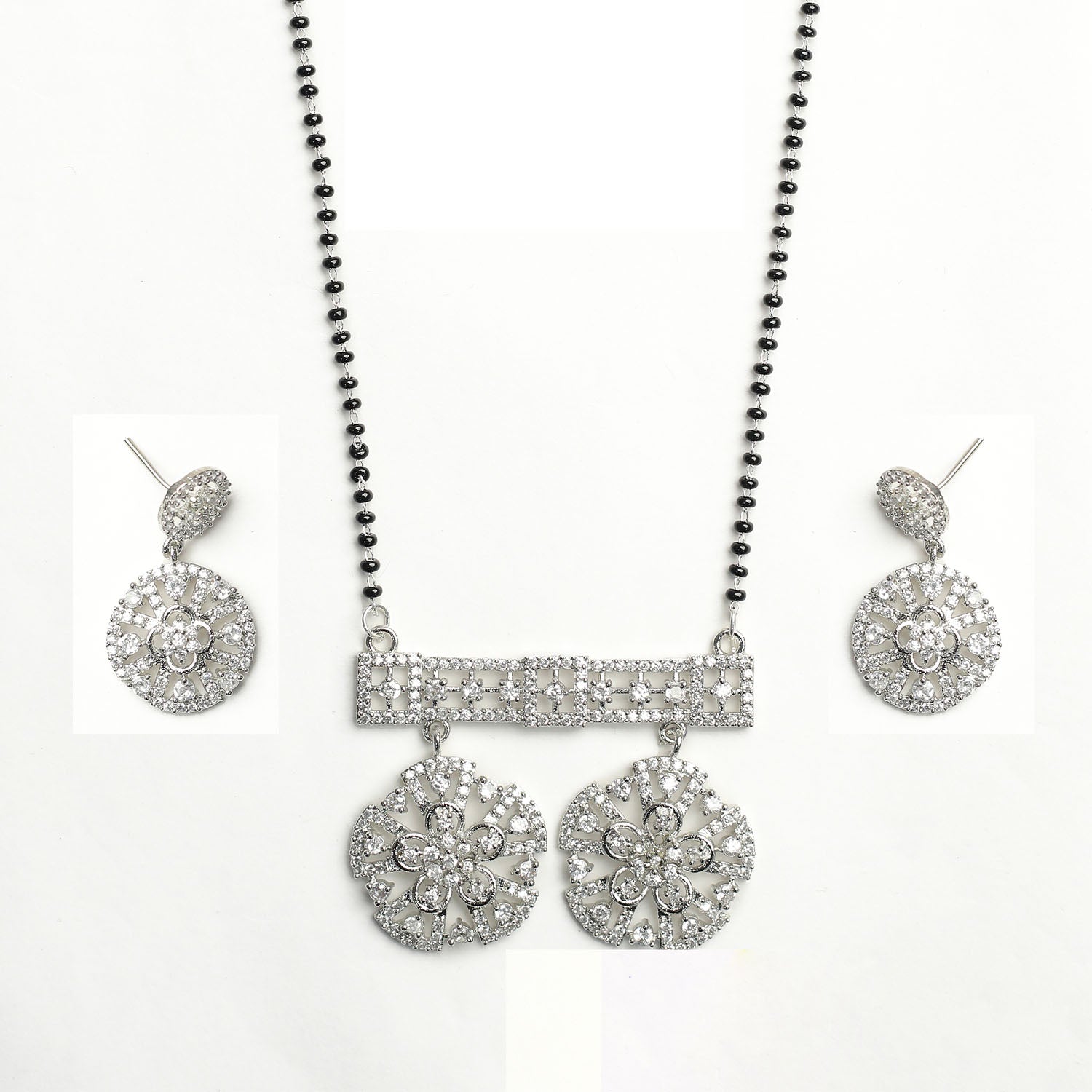 Distinctive Double Flower AD Mangalsutra With Earrings