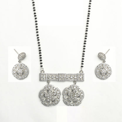 Distinctive Double Flower AD Mangalsutra With Earrings