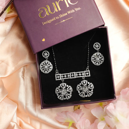 Distinctive Double Flower AD Mangalsutra With Earrings
