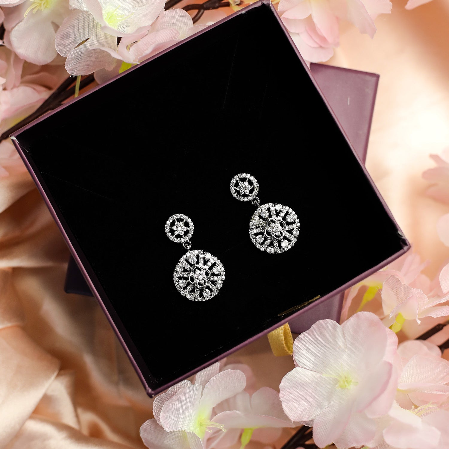 Distinctive Double Flower AD Mangalsutra With Earrings