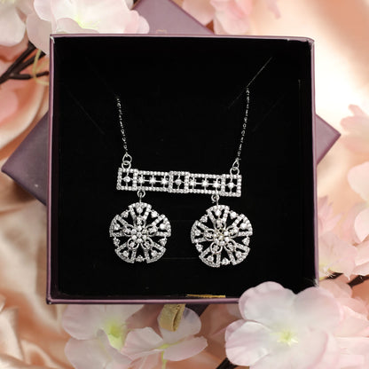 Distinctive Double Flower AD Mangalsutra With Earrings