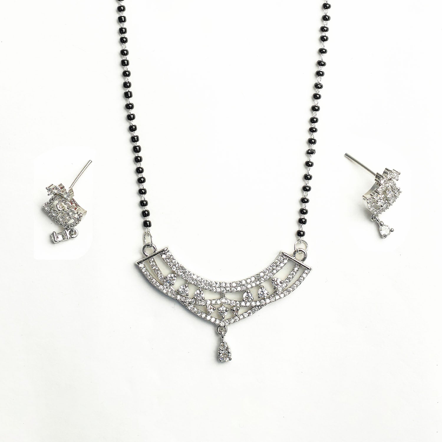 Intricate Crescent AD Mangalsutra with Earrings