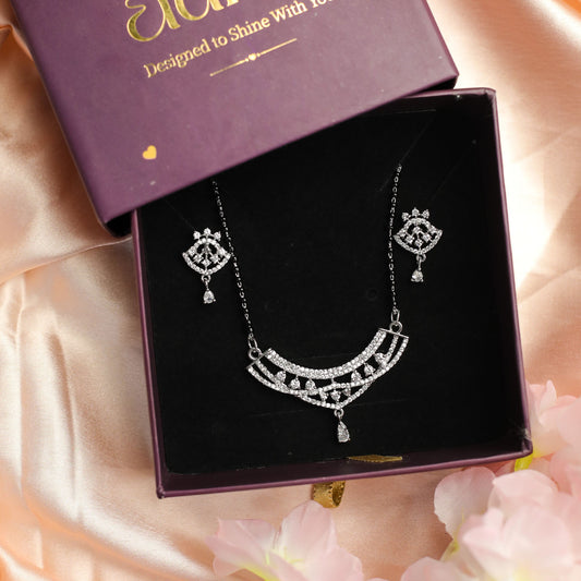 Intricate Crescent AD Mangalsutra with Earrings