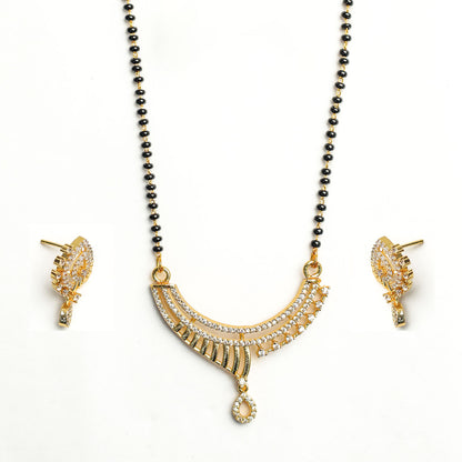 Distinctive Wave Flower AD Mangalsutra With Earrings