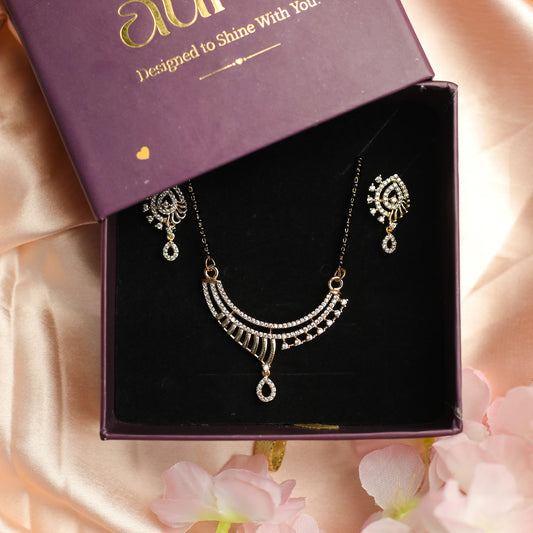 Distinctive Wave Flower AD Mangalsutra With Earrings
