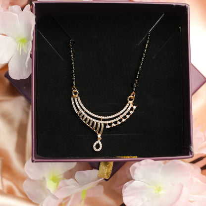 Distinctive Wave Flower AD Mangalsutra With Earrings