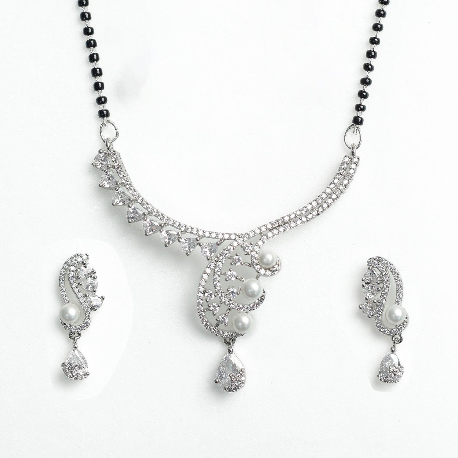 AURIE Leaf Wave American Diamond Mangalsutrawith Earrings
