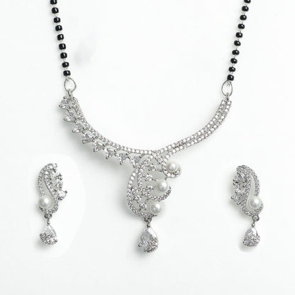 AURIE Leaf Wave American Diamond Mangalsutrawith Earrings