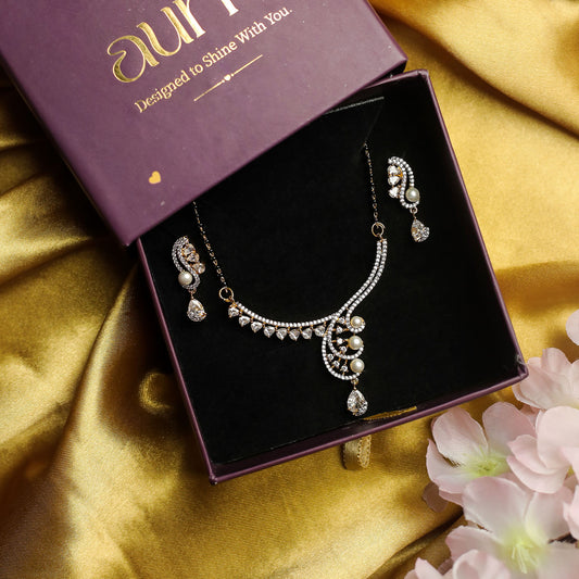 AURIE Leaf Wave American Diamond Mangalsutrawith Earrings