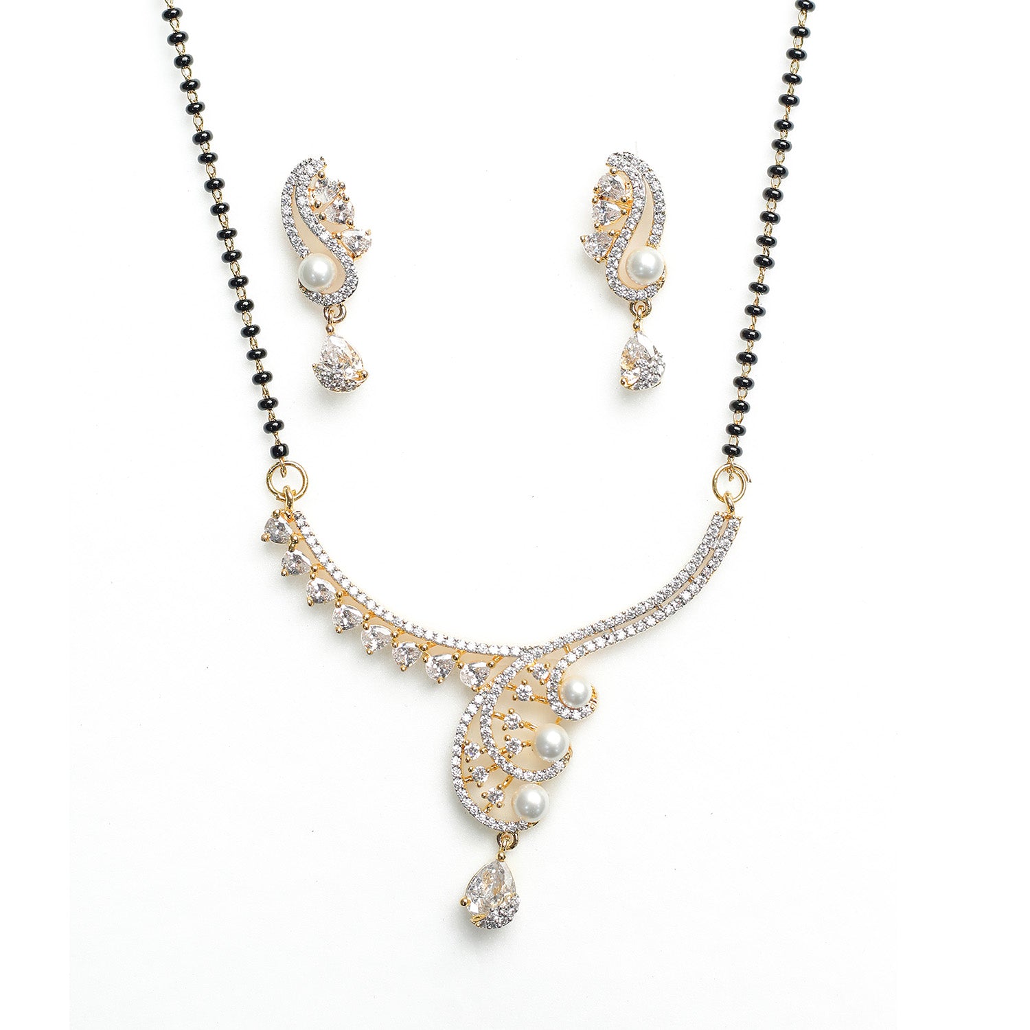 AURIE Leaf Wave American Diamond Mangalsutrawith Earrings