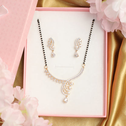AURIE Leaf Wave American Diamond Mangalsutrawith Earrings