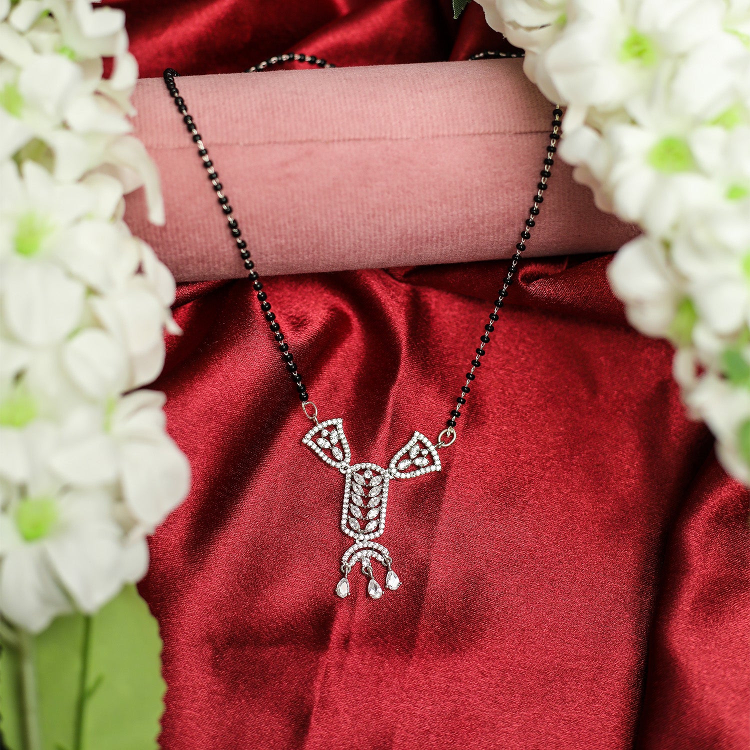 AURIE Arch Wave American Diamond Mangalsutra with Earrings