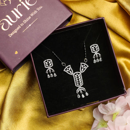 AURIE Arch Wave American Diamond Mangalsutra with Earrings