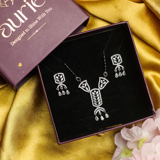 AURIE Arch Wave American Diamond Mangalsutra with Earrings