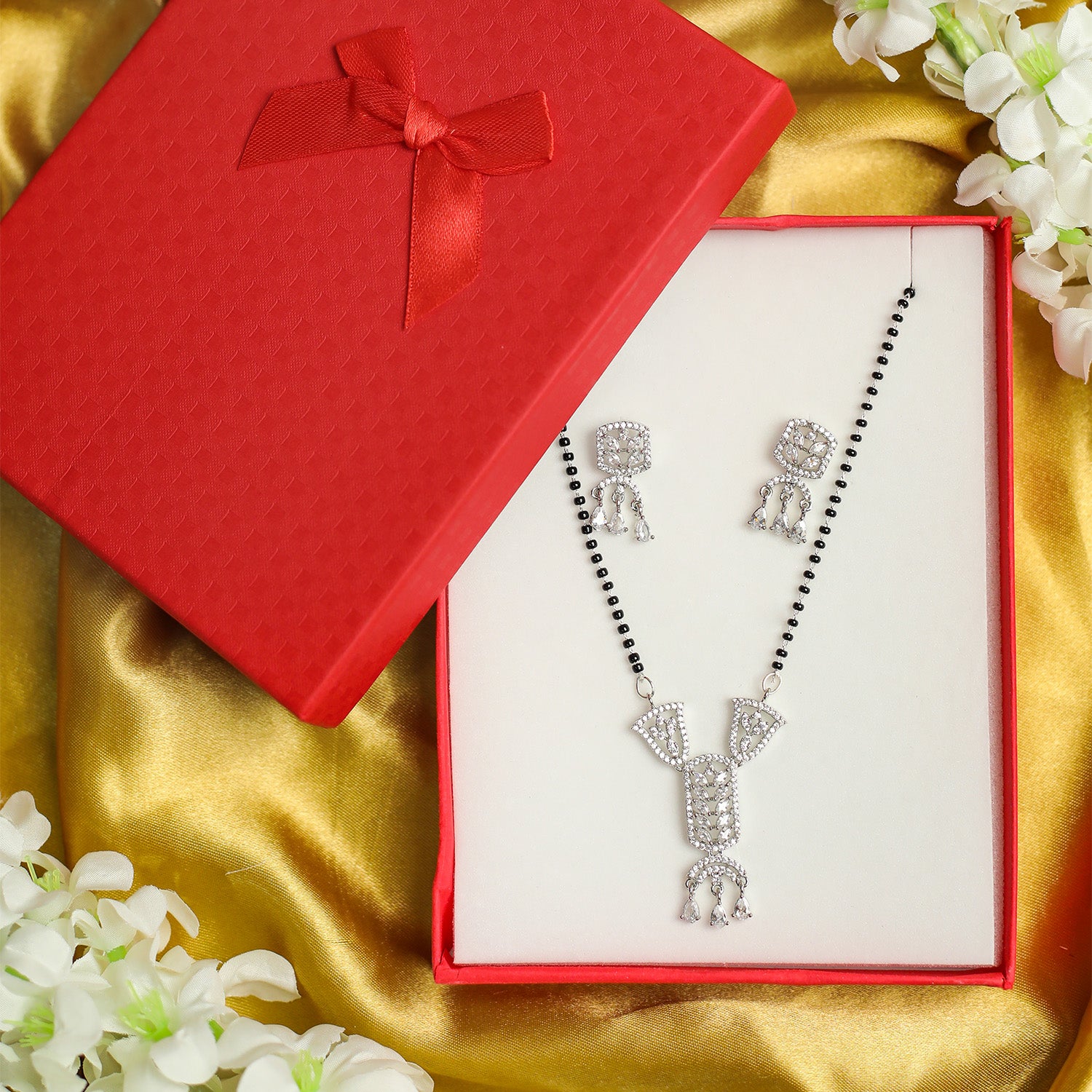 AURIE Arch Wave American Diamond Mangalsutra with Earrings
