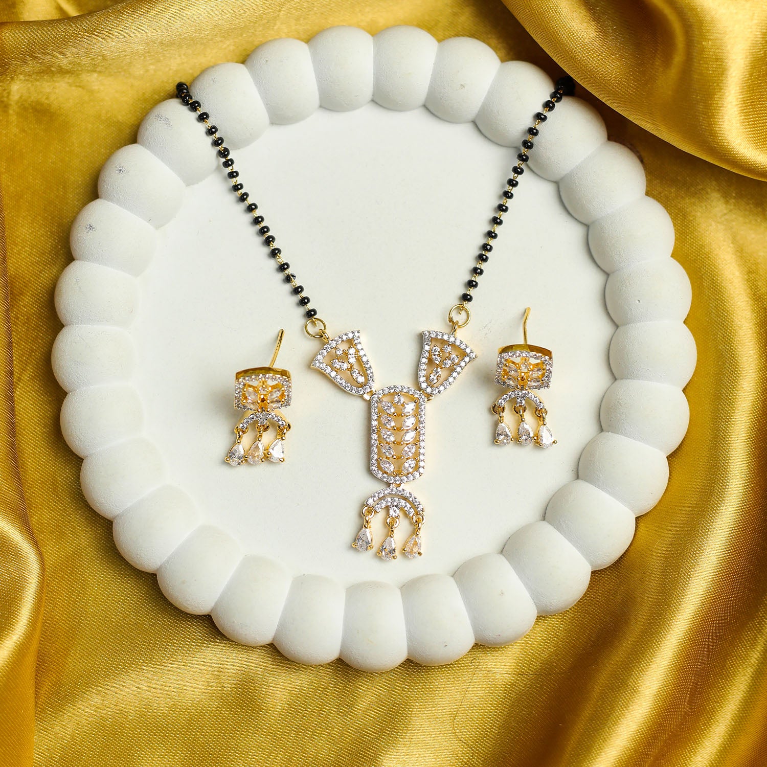 AURIE Arch Wave American Diamond Mangalsutra with Earrings