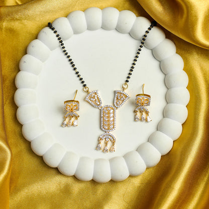 AURIE Arch Wave American Diamond Mangalsutra with Earrings