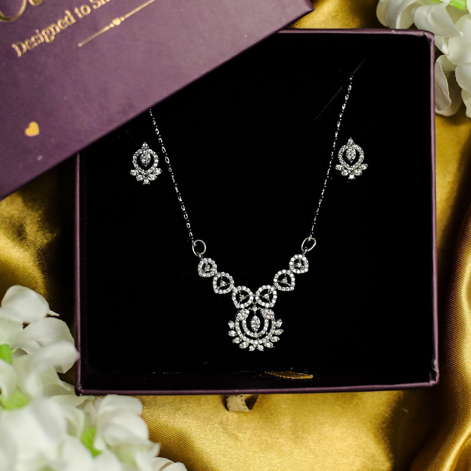AURIE Swirl American Diamond Mangalsutra with Earrings