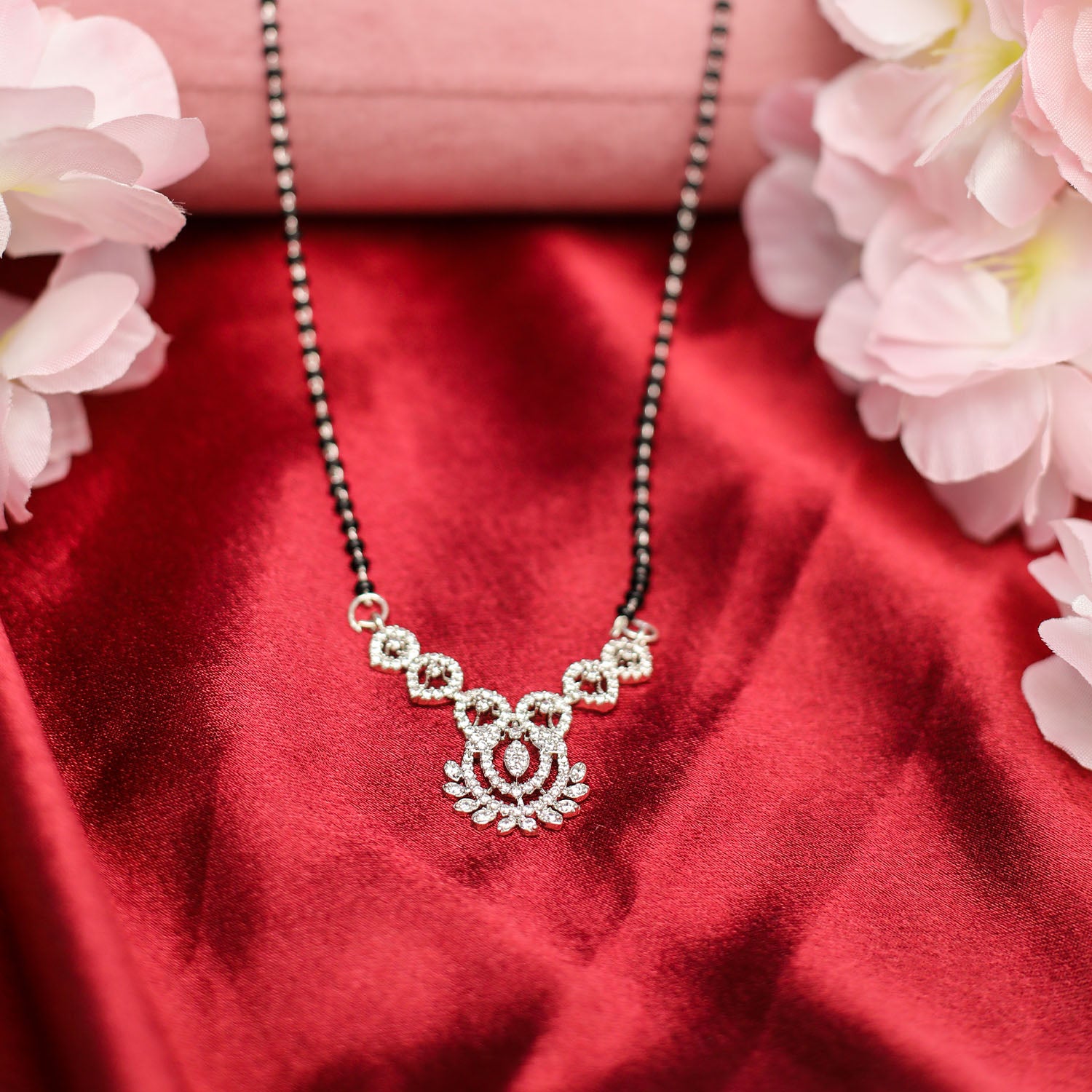 AURIE Swirl American Diamond Mangalsutra with Earrings