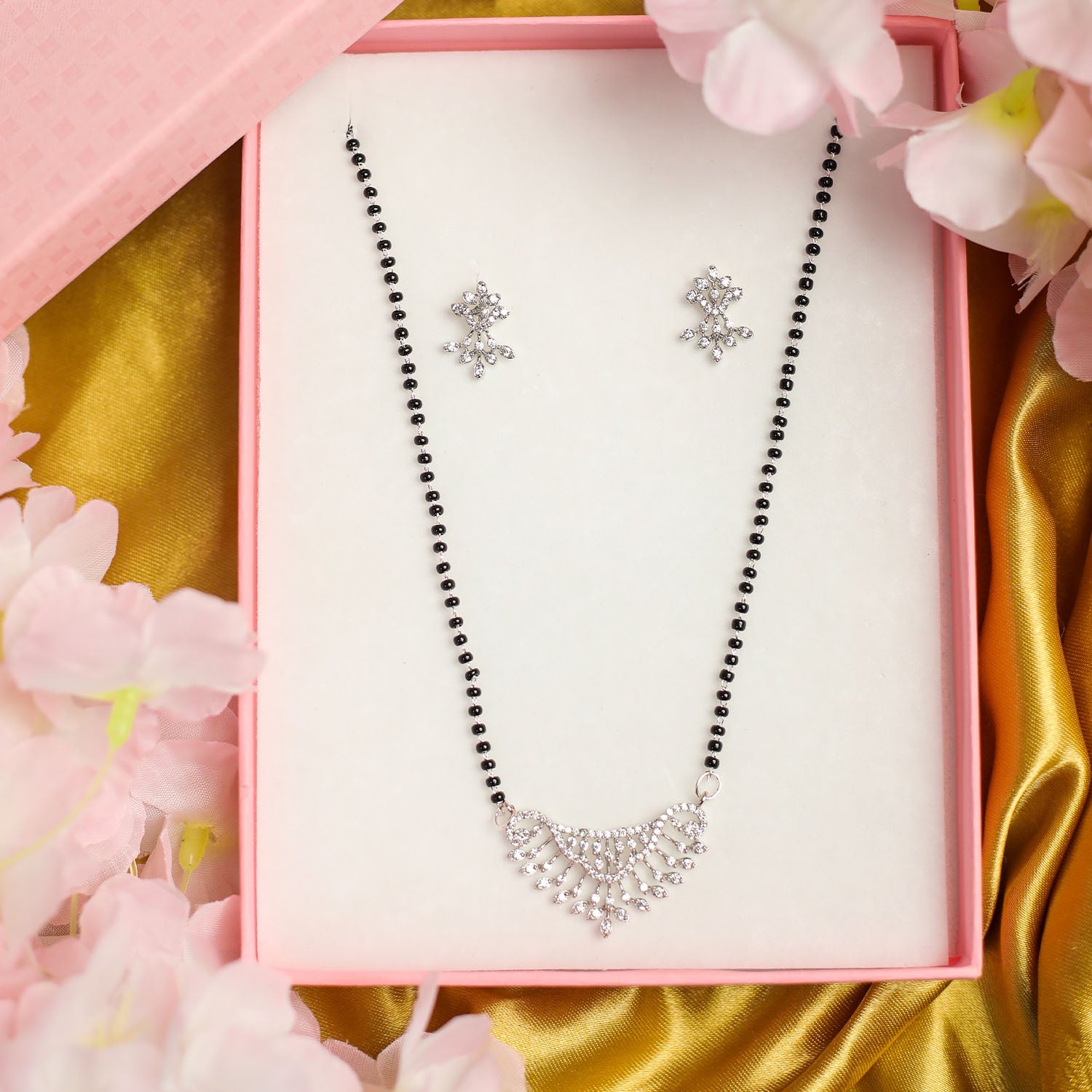 AURIE Bloom Strand American Diamond Mangalsutra with Earrings