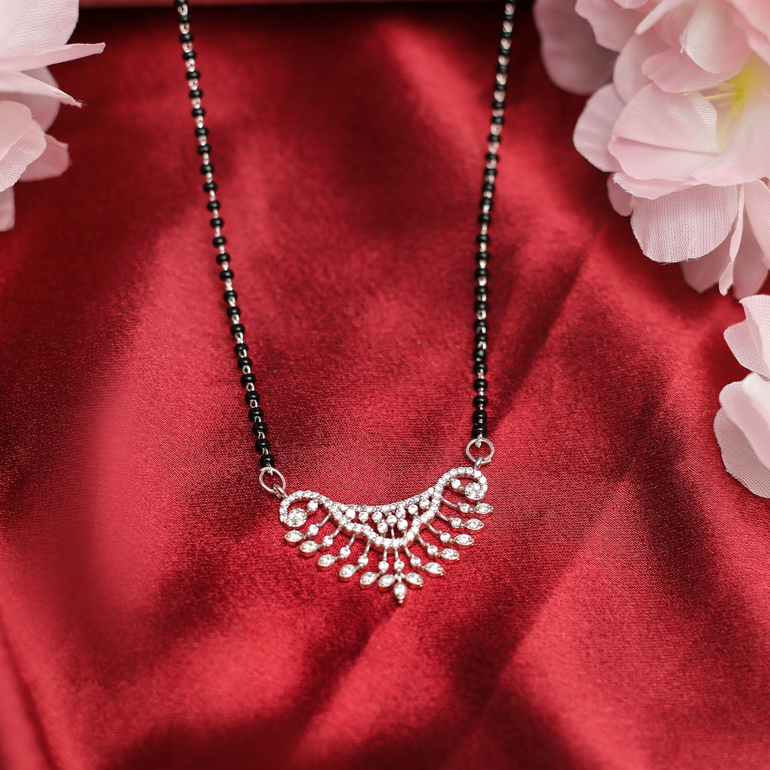 AURIE Bloom Strand American Diamond Mangalsutra with Earrings