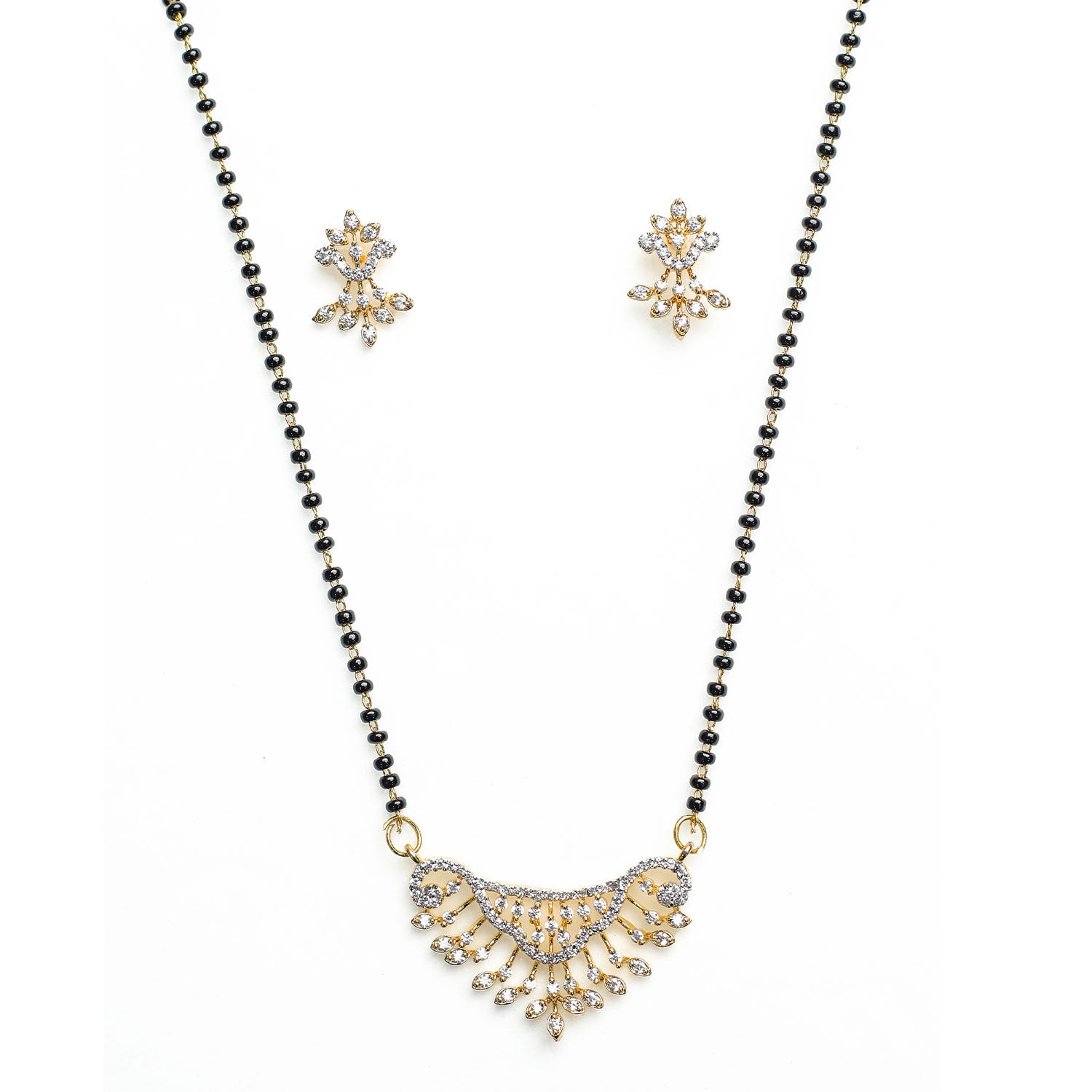 AURIE Bloom Strand American Diamond Mangalsutra with Earrings