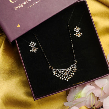 AURIE Bloom Strand American Diamond Mangalsutra with Earrings