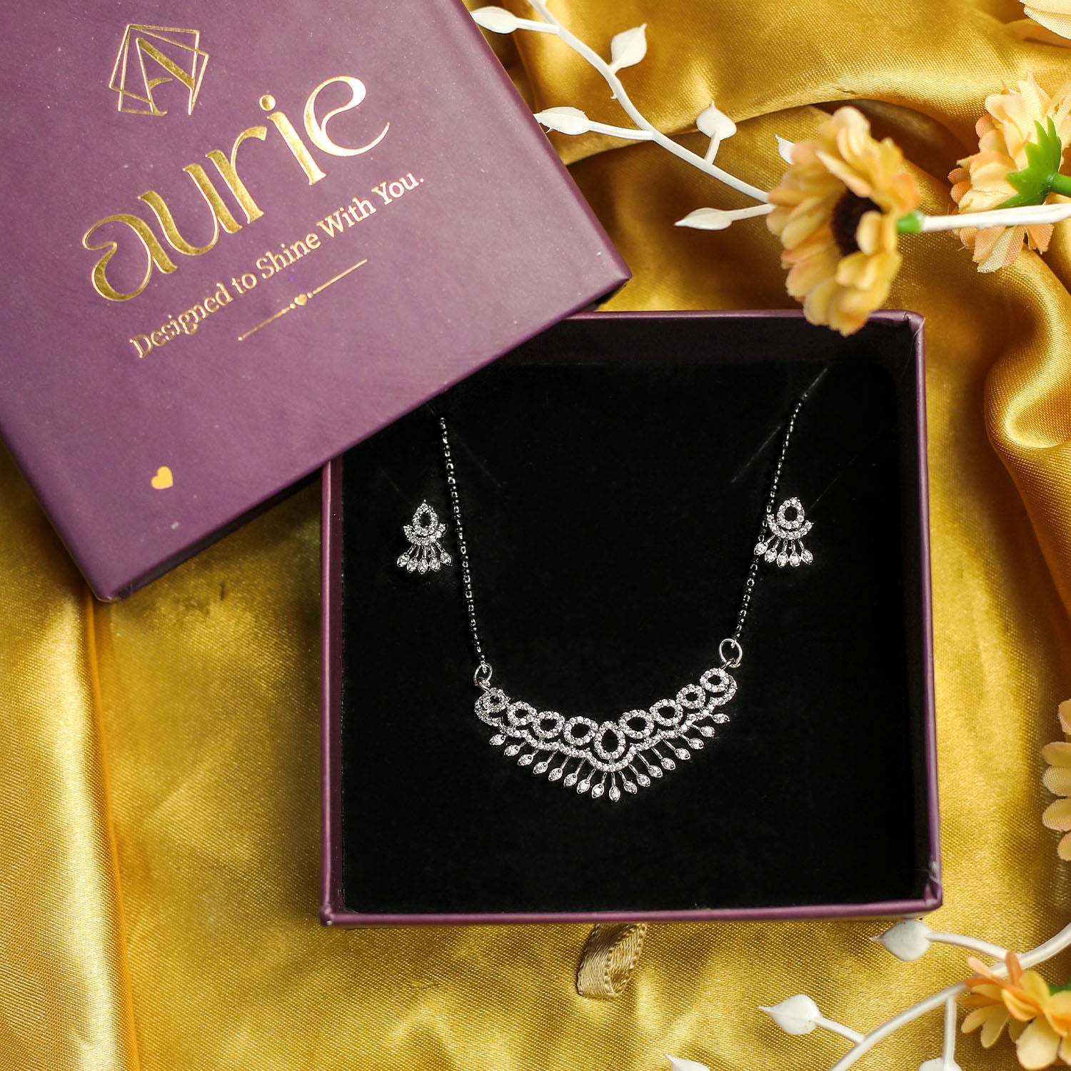 AURIE Snow Strand American Diamond Mangalsutra with Earrings