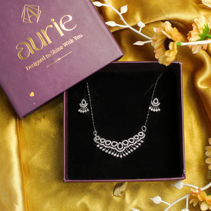 AURIE Snow Strand American Diamond Mangalsutra with Earrings
