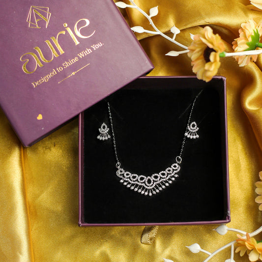 AURIE Snow Strand American Diamond Mangalsutra with Earrings