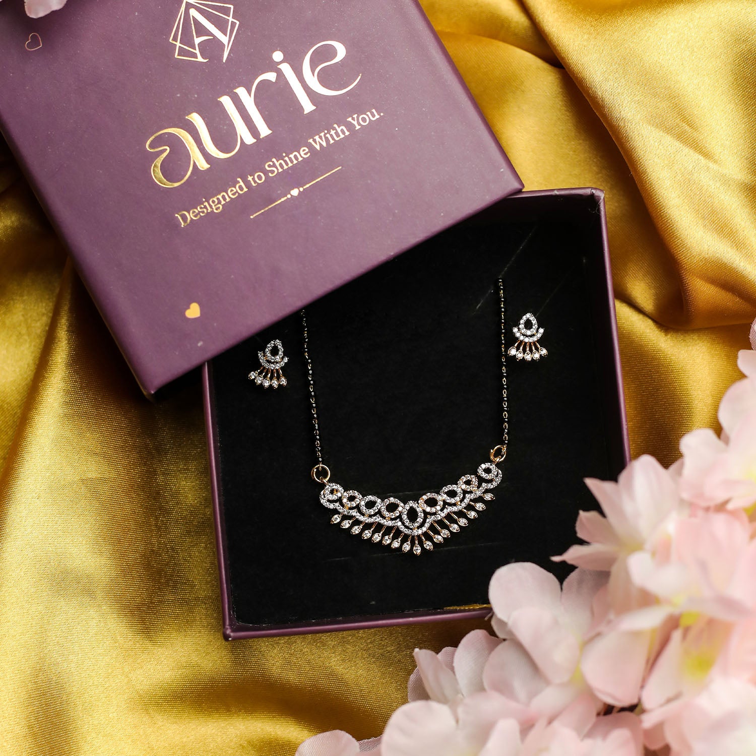 AURIE Snow Strand American Diamond Mangalsutra with Earrings
