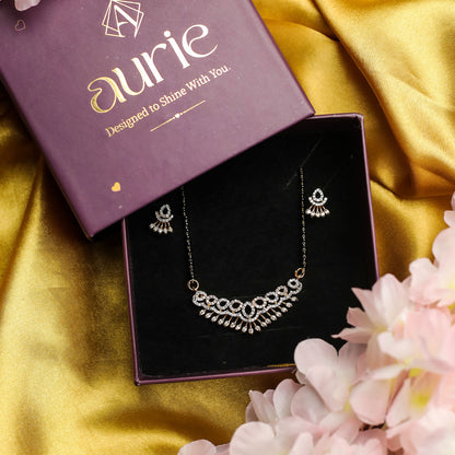AURIE Snow Strand American Diamond Mangalsutra with Earrings