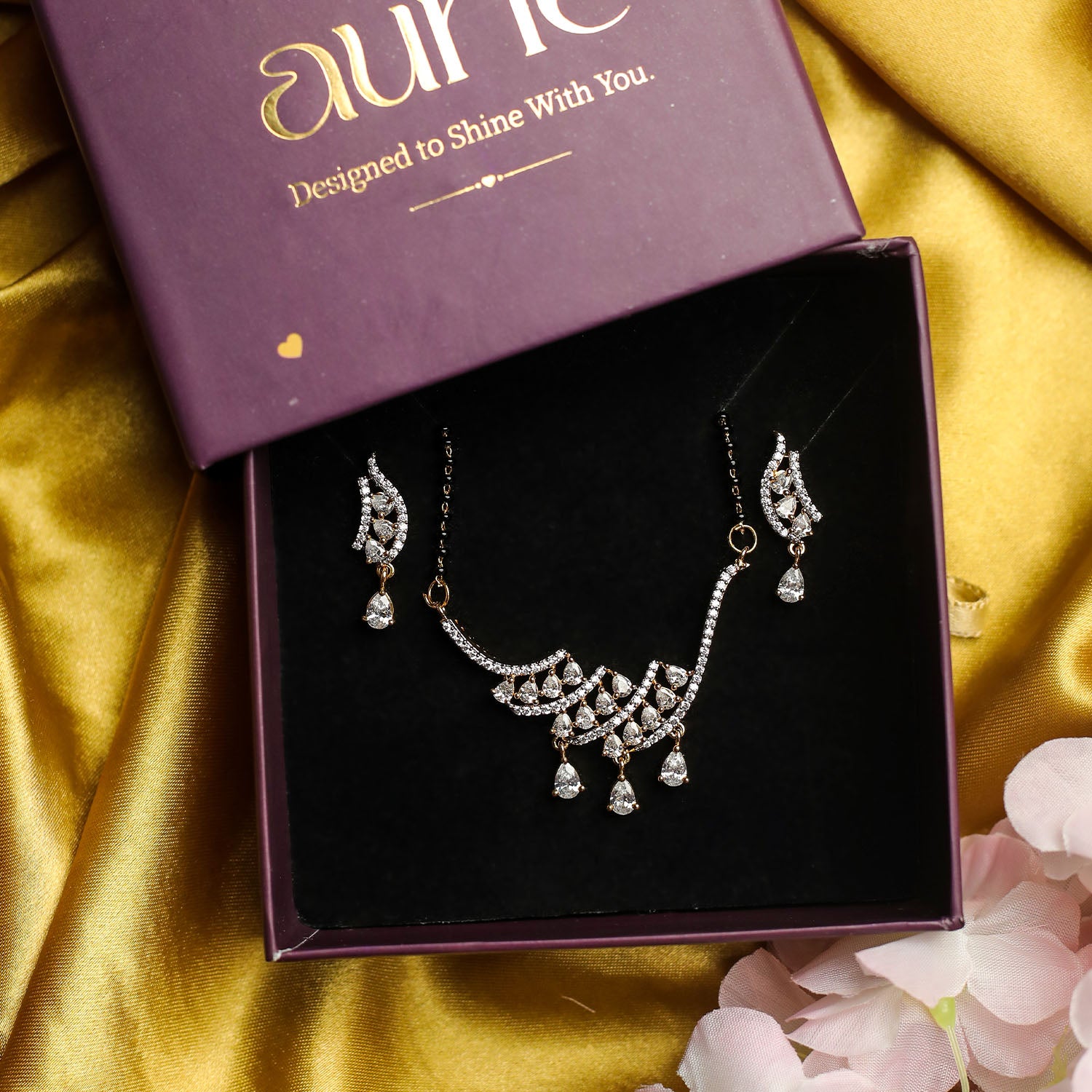 AURIE Paradise American Diamond Mangalsutra with Earrings