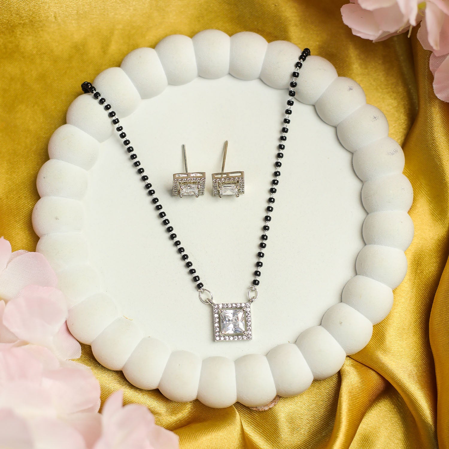 AURIE Snow Stone American Diamond Mangalsutra with Earrings
