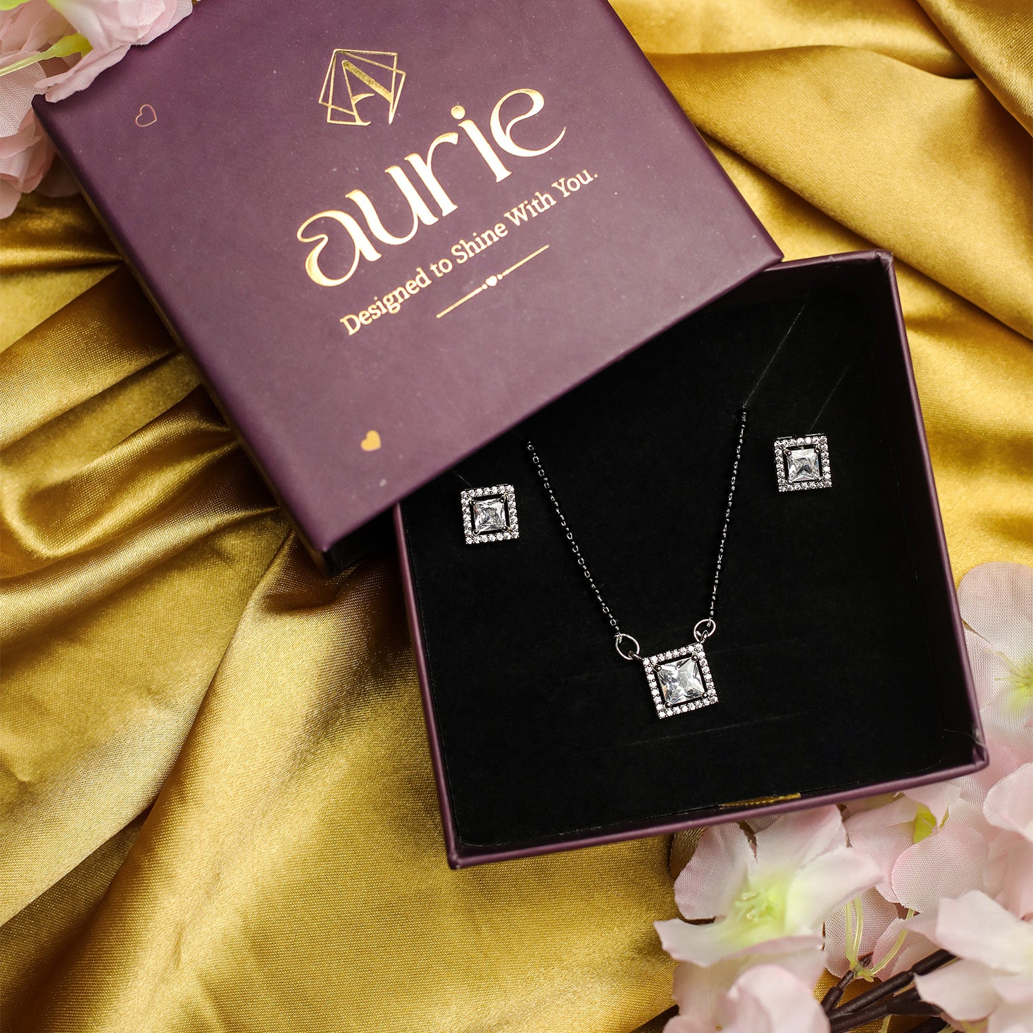 AURIE Snow Stone American Diamond Mangalsutra with Earrings