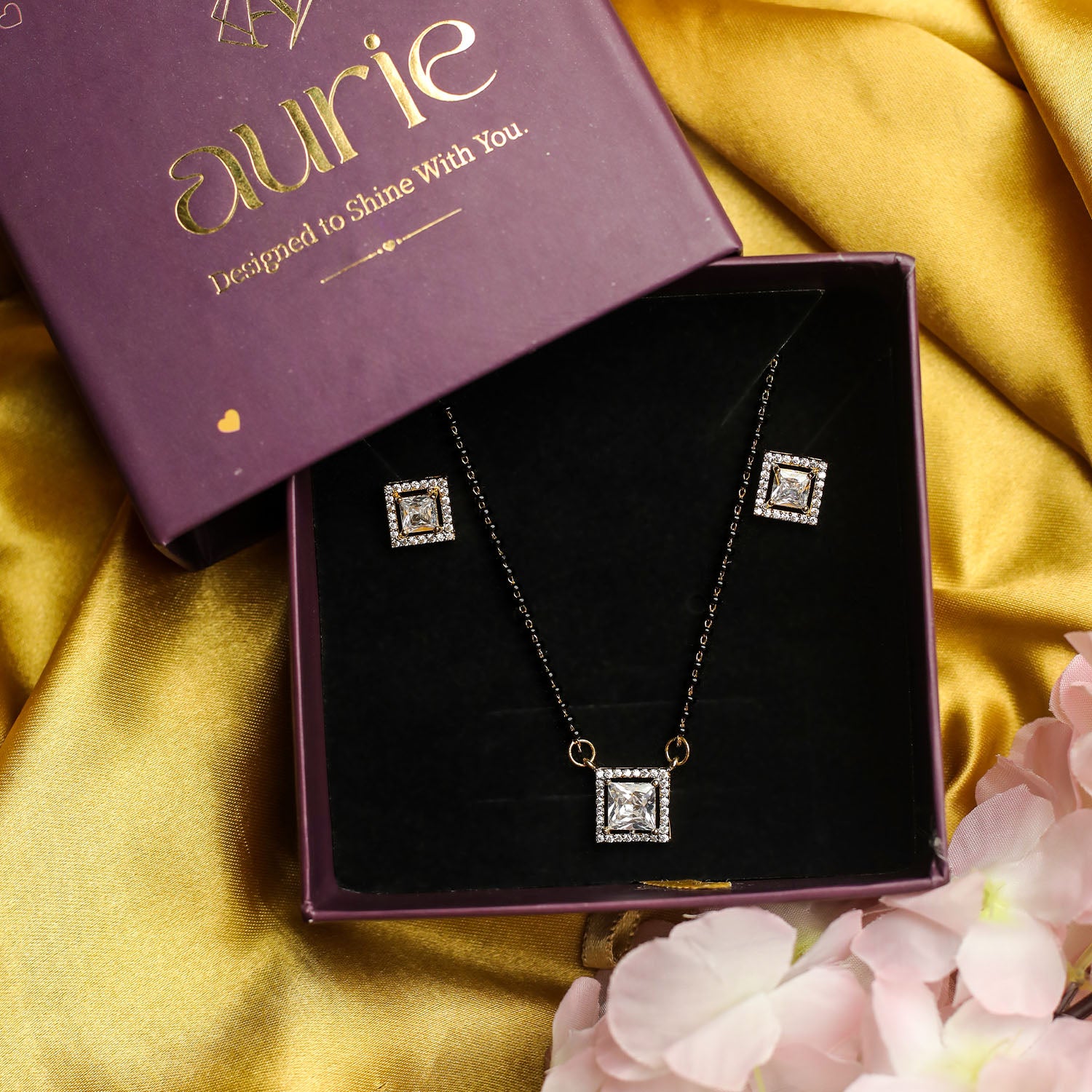AURIE Snow Stone American Diamond Mangalsutra with Earrings