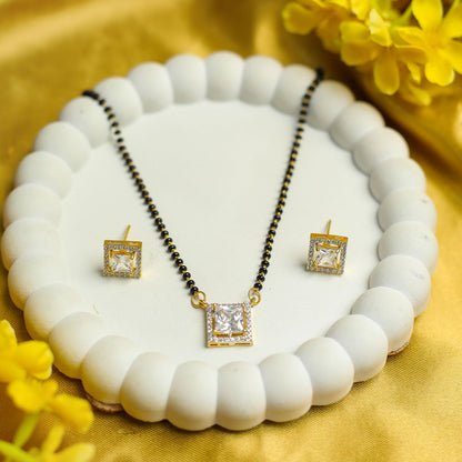 AURIE Snow Stone American Diamond Mangalsutra with Earrings