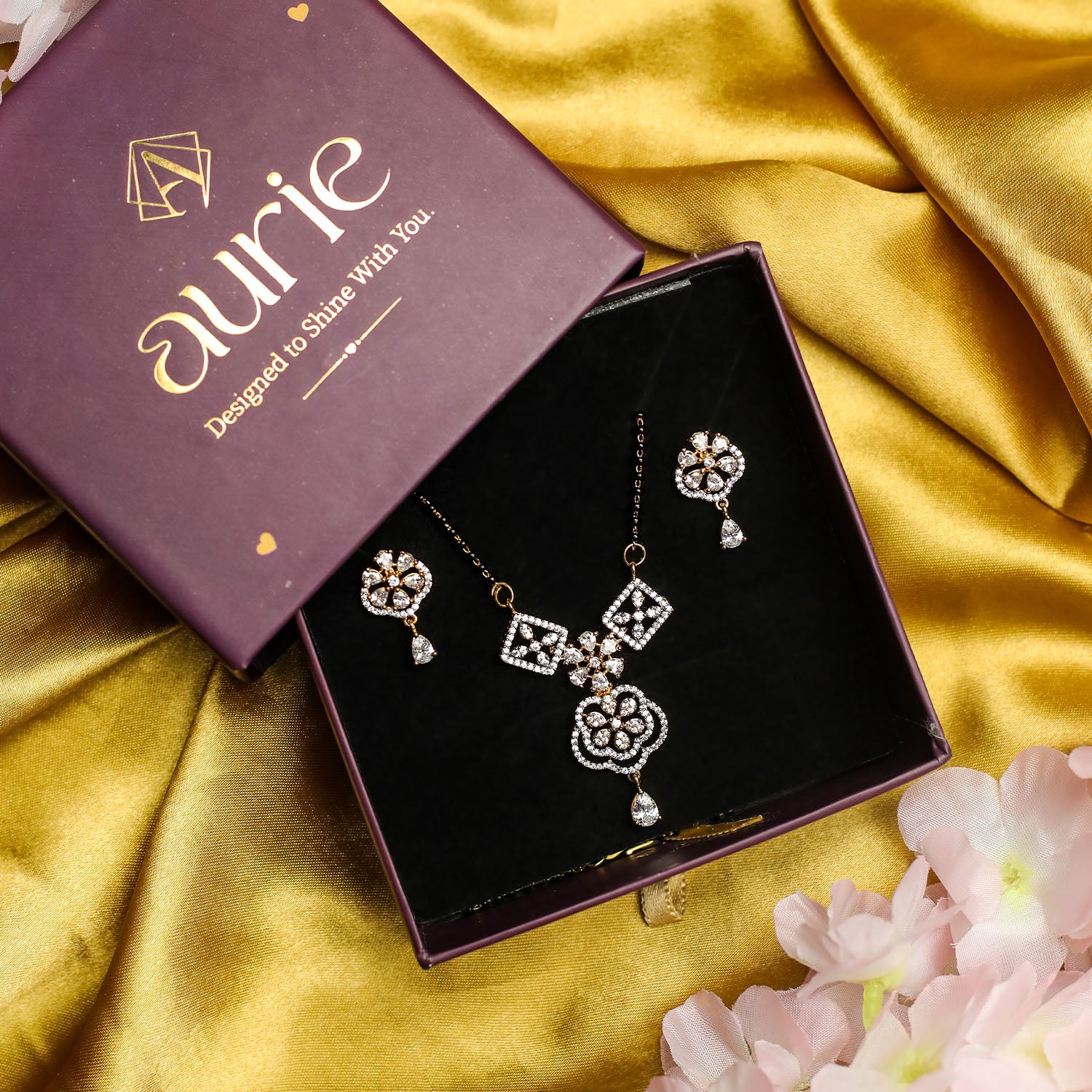 AURIE Enticing American Diamond Mangalsutra with Earrings