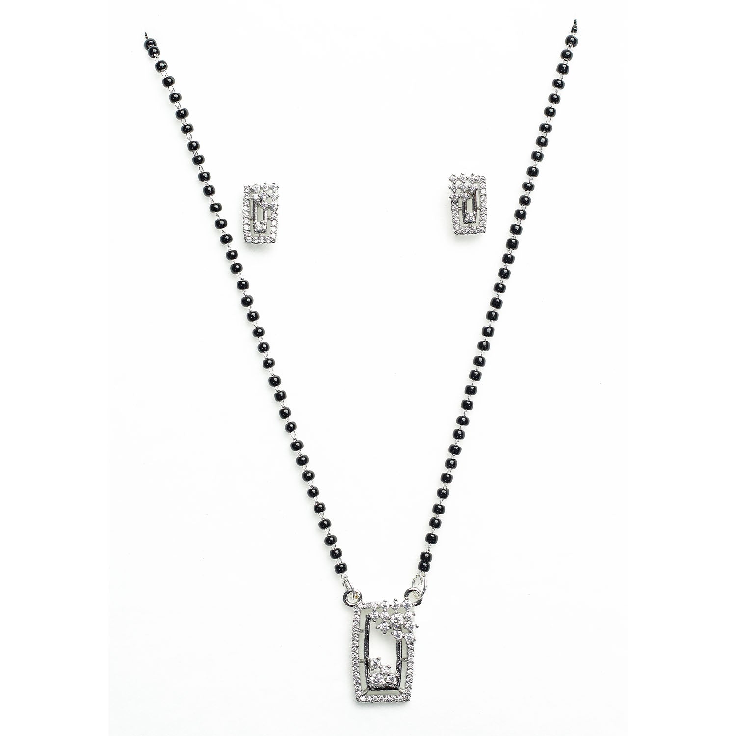 AURIE Rectangular American Diamond Mangalsutra with Earrings