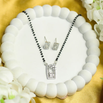 AURIE Rectangular American Diamond Mangalsutra with Earrings