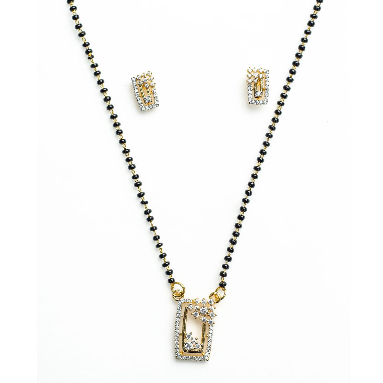 AURIE Rectangular American Diamond Mangalsutra with Earrings