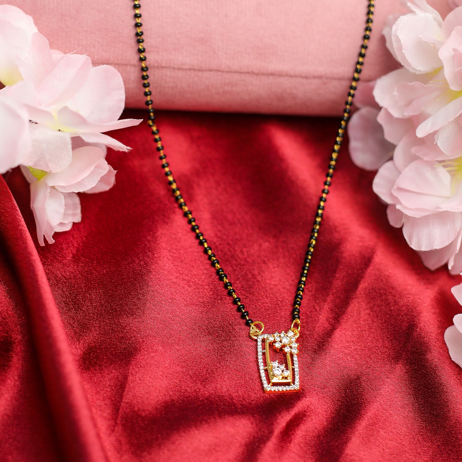 AURIE Rectangular American Diamond Mangalsutra with Earrings