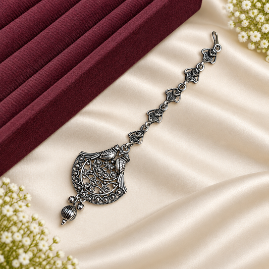 Oxidized Silver Maang Tikka for Women