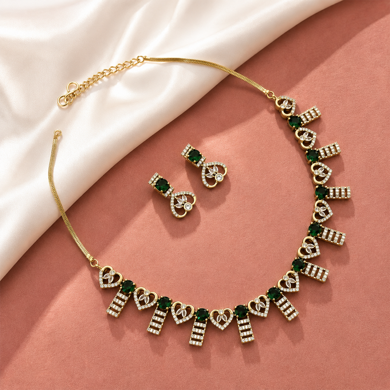 Enchanting AD Stone Heart Shape Necklace Set for Girls & Women's