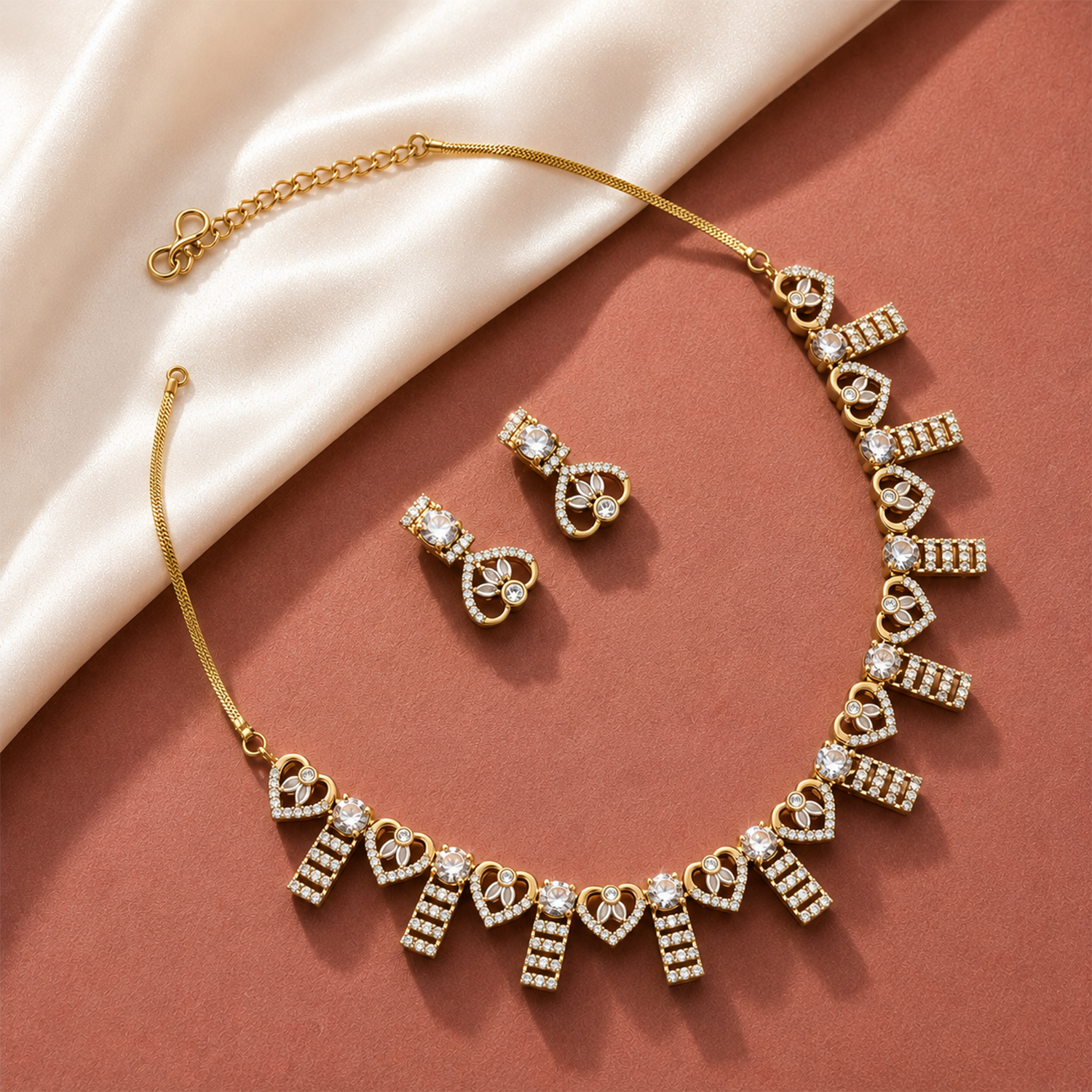 Enchanting AD Stone Heart Shape Necklace Set for Girls & Women's
